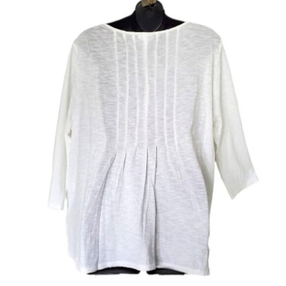 J. Jill White 3/4 Sleeve Tunic Tee w/ Embroidered Front Overlay - Size PL - Picture 3 of 9